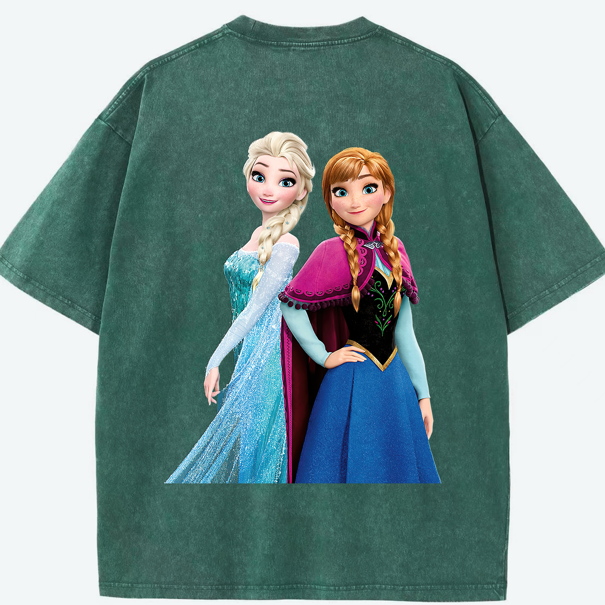 （画像用） アナと雪の女王 アンナ エルサ Frozen Anna Elsa 綿100% ヴィンテージ風 半袖Tシャツ（背面プリント）